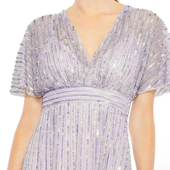 Plunging Neckline Bell Sleeve Sequin Embellished A-line Dress by Mac Duggal - Picture 4 of 8